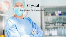  Presentation with operating room - Presentation design featuring operation theatre - hospital - young male doctor background and a sky blue colored foreground