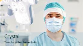  Presentation with theatre mask - Slide set with operation theatre - surgery medicine and people concept background and a light blue colored foreground