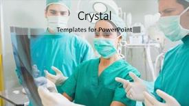  Presentation with healthcare workers - Beautiful PPT theme featuring operation theatre - surgical team examining a x-ray backdrop and a light gray colored foreground