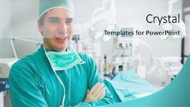  Presentation with healthcare workers - Amazing slide deck having operation theatre - two red hand prints backdrop and a sky blue colored foreground