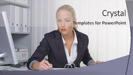  Presentation with accountant - Slide set featuring operational budget - accountant at work background and a light gray colored foreground