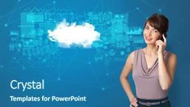  Presentation with healthcare technology cloud - Slide deck enhanced with operational decisions - young smiling person presenting cloud background and a ocean colored foreground