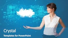  Presentation with technology black person - Presentation theme featuring operational decisions - young smiling person presenting cloud background and a teal colored foreground