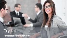  Presentation with negotiating - Presentation theme having operational management - businessman and business woman sitting background and a gray colored foreground