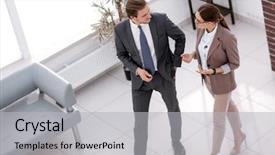  Presentation with office management - PPT theme featuring operational management - manager talking to an employee background and a light gray colored foreground