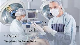  Presentation with operating room - Theme with operational readiness - doctor getting ready background and a light blue colored foreground