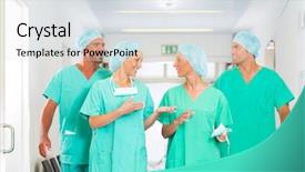  Presentation with scrubs - Presentation design featuring operational readiness - hospital - medical surgery team background and a light gray colored foreground