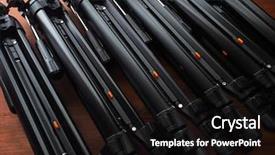  Presentation with lets get ready - Presentation design featuring operational readiness - many camera tripods ready background and a black colored foreground