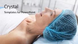  Presentation with beauty salon - Slides with operational readiness - senior woman ready for procedure background and a light gray colored foreground