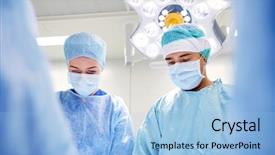  Presentation with surgery room - Slide set having operationalize - surgery medicine and people concept background and a light blue colored foreground