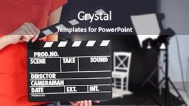  Presentation with film - PPT theme featuring operator holding clapperboard background and a dark gray colored foreground