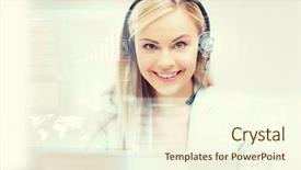  Presentation with virtual assistant - Slides enhanced with operator with headphones and virtual background and a cream colored foreground