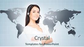  Presentation with call center - PPT theme consisting of operator working in a hot background and a sky blue colored foreground