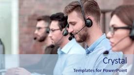  Presentation with call center - Beautiful slide set featuring operators - side view the call center backdrop and a light blue colored foreground
