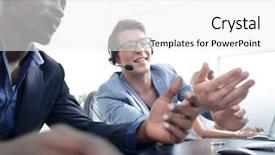  Presentation with network operations center or noc - PPT theme featuring operators of the call center background and a white colored foreground