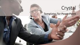  Presentation with call center performance reporting - Colorful PPT layouts enhanced with operators of the call center backdrop and a lemonade colored foreground