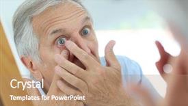  Presentation with contact lens - Theme having ophtalmology - closeup of senior man putting background and a coral colored foreground