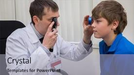  Presentation with magnifying glass - Amazing slide set having ophthalmologist examines the eyes backdrop and a light gray colored foreground