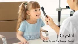  Presentation with child eye - Theme featuring ophthalmologist inspecting eye fundus background and a light gray colored foreground