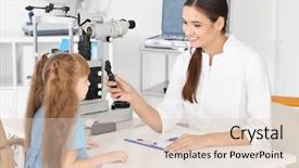  Presentation with child eye - Beautiful slide deck featuring ophthalmologist inspecting eye fundus backdrop and a lemonade colored foreground