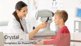  Presentation with child eye - Slide set featuring ophthalmologist inspecting eye fundus background and a soft green colored foreground