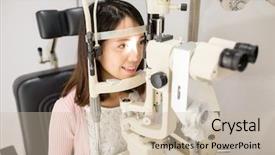  Presentation with ophthalmologist - Slide deck consisting of ophthalmologist is checking human eye background and a soft green colored foreground