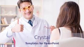  Presentation with eye doctor - Amazing PPT theme having ophthalmologist is checking up patient in eye doctor hospital backdrop and a sky blue colored foreground