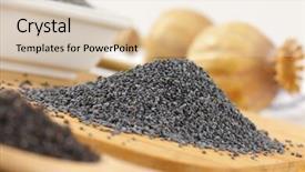  Presentation with opiate - Colorful slide set enhanced with opiate - heap of poppy seeds backdrop and a  colored foreground