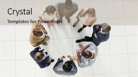  Presentation with team business top view - PPT theme featuring opinion - top view the business team background and a coral colored foreground