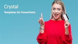  Presentation with blonde holding magnifying glass - Beautiful slides featuring opinion - young blonde woman holding credit backdrop and a  colored foreground