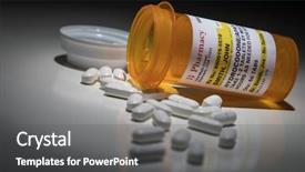  Presentation with prescription - Slide deck consisting of opiodis - hydrocodone pills and prescription bottle background and a dark gray colored foreground
