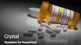  Presentation with release - Beautiful presentation theme featuring opiodis - hydrocodone pills and prescription bottle backdrop and a dark gray colored foreground
