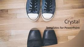  Presentation with men shoes - Slide deck enhanced with oposite - men black leather shoes background and a  colored foreground