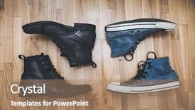  Presentation with men shoes - Beautiful slide deck featuring oposite - men black leather shoes backdrop and a  colored foreground