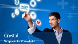  Presentation with sleep and digital media - Amazing slides having opportunities medicine business - doctor pressing digital button medical backdrop and a ocean colored foreground