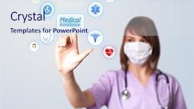  Presentation with digital - Presentation theme enhanced with opportunities medicine business - woman doctor pressing digital button background and a sky blue colored foreground