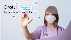  Presentation with digital - Theme featuring opportunities medicine business - woman doctor pressing digital button background and a sky blue colored foreground