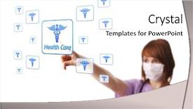  Presentation with doctor helps to get out of bed an elderly woman - Theme with opportunities medicine business - woman doctor pressing digital button background and a white colored foreground