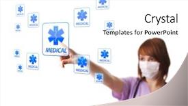  Presentation with digital - Slides consisting of opportunities medicine business - woman doctor pressing digital button background and a white colored foreground