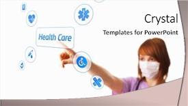  Presentation with digital - PPT theme having opportunities medicine business - woman doctor pressing digital button background and a white colored foreground