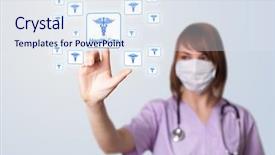  Presentation with sleep and digital media - Audience pleasing presentation theme consisting of opportunities medicine business - woman doctor pressing digital button backdrop and a sky blue colored foreground