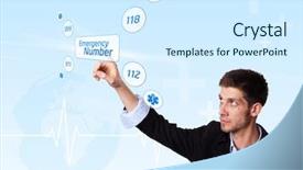  Presentation with emergency - Colorful theme enhanced with opportunities medicine business - young doctor pressing emergency button backdrop and a cool aqua colored foreground