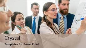  Presentation with directors - Beautiful PPT layouts featuring opportunities of a new project backdrop and a coral colored foreground