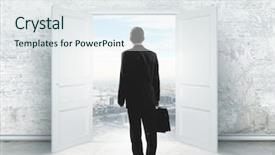  Presentation with businessman standing on maze - Beautiful theme featuring attractive young woman stretching arm backdrop and a lemonade colored foreground