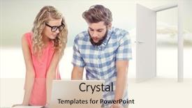  Presentation with man door - Audience pleasing slides consisting of opportunitydoor - man using laptop while discussing backdrop and a lemonade colored foreground