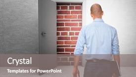  Presentation with man door - Audience pleasing theme consisting of opportunitydoor - standing business man and closed backdrop and a gray colored foreground