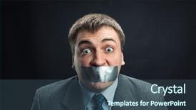  Presentation with woman covering man mouth hand - Amazing presentation having opposing - man with mouth covered backdrop and a ocean colored foreground