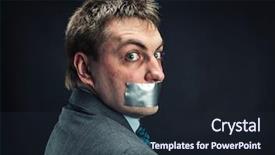  Presentation with tape - Presentation theme having opposing - man with mouth covered background and a wine colored foreground