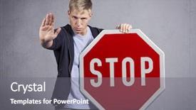  Presentation with stop the violence - Presentation theme featuring opposing - serious man showing stop gesture background and a gray colored foreground