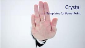  Presentation with stop the extinction - Slide deck having opposing ideas - close up businessman showing stop background and a sky blue colored foreground